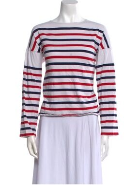 La Ligne Breton Striped Long Sleeve Top White Red Navy | Size XS